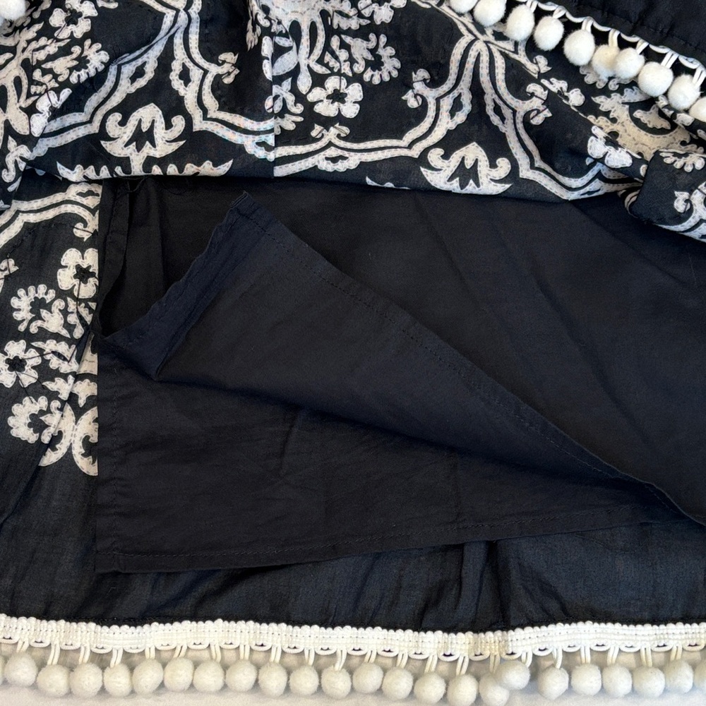 LOFT Black A-line Cotton Pleated Midi Skirt Beaded and PomPom Trim - Picture 11 of 11
